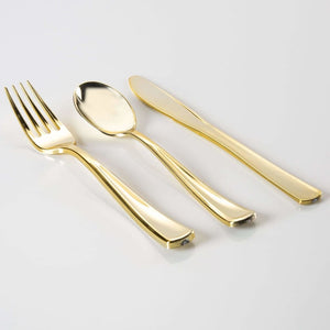 Classic Flatware Cutlery Sets Gold Plastic Cutlery Combo Set | 140 Pieces