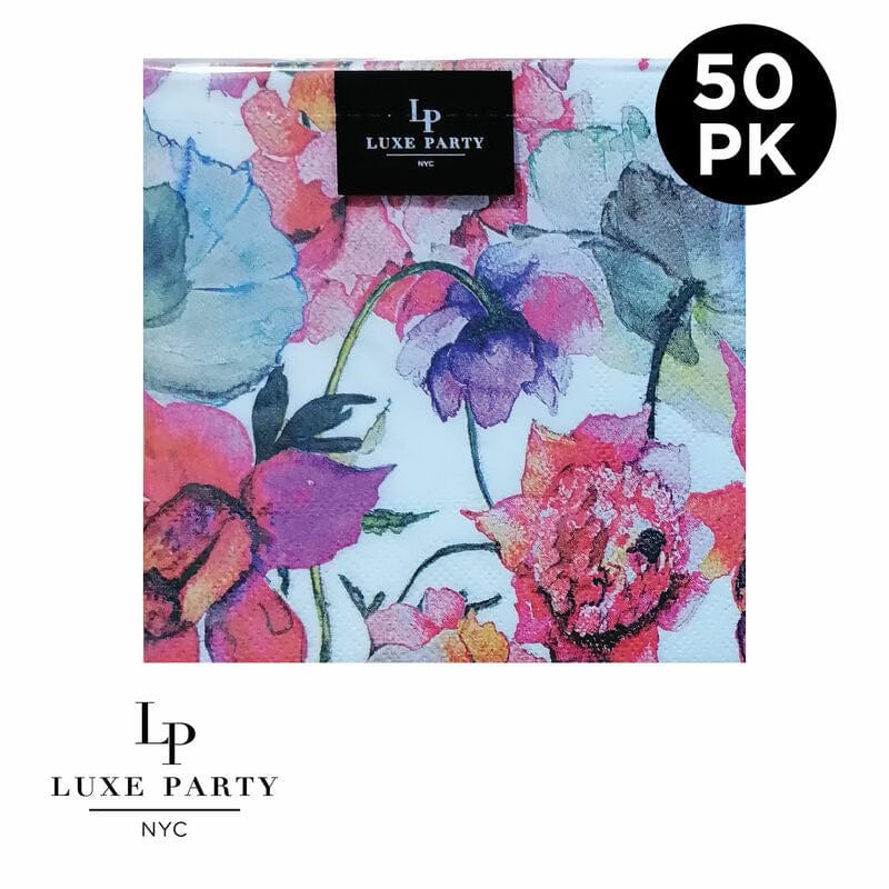 Luxe Party Napkins 40 Beverage Napkins - 5" x 5 Red Flowers Paper Cocktail Napkins | 50 Napkins
