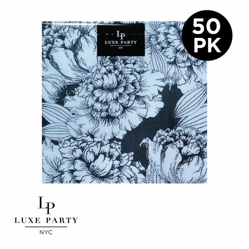 Luxe Party Napkins 50 Beverage Napkins - 5" x 5" Black and White Paper Lunch Napkins | 50 Napkins