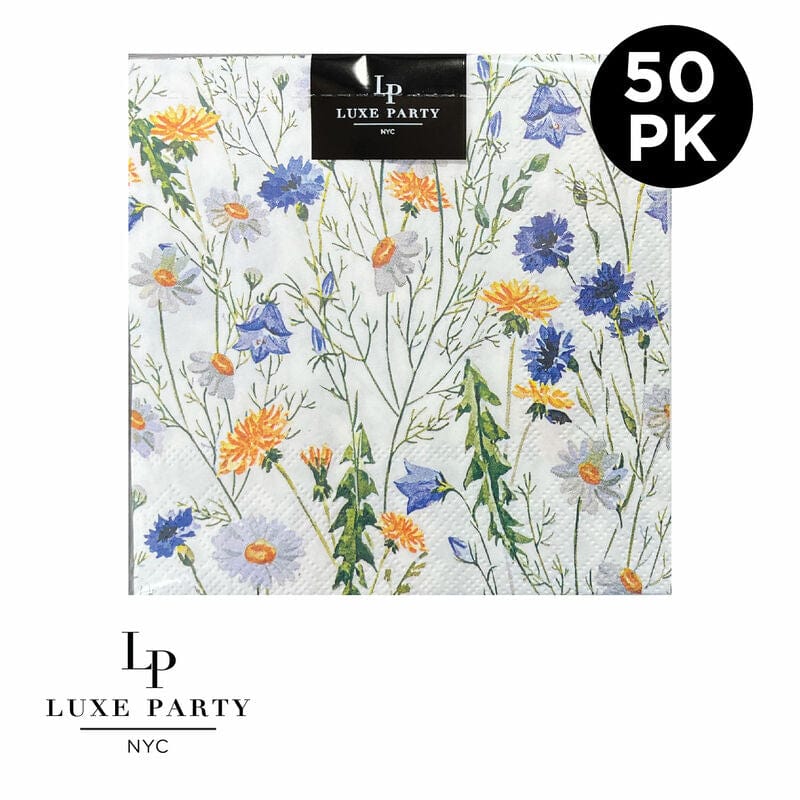 Luxe Party Napkins 50 Lunch Napkins - 6.5" x 6.5" Wild Flowers Paper Lunch Napkins | 50 Napkins