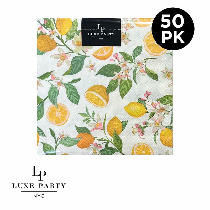 Luxe Party Printed Cocktail Napkins 50 Beverage Napkins - 5" x 5" Lemon Paper Cocktail Napkins | 50 Napkins