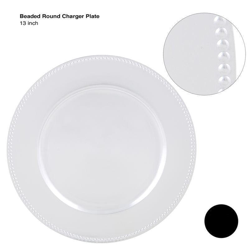 13 Silver Beaded Round Plastic Charger Plate
