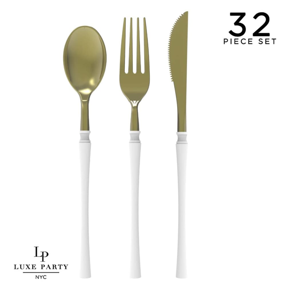 White Gold Cutlery Set 89 Pieces Set, White Tableware Gold Cutlery