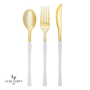 Luxe Party Plastic Cutlery Set - White Gold