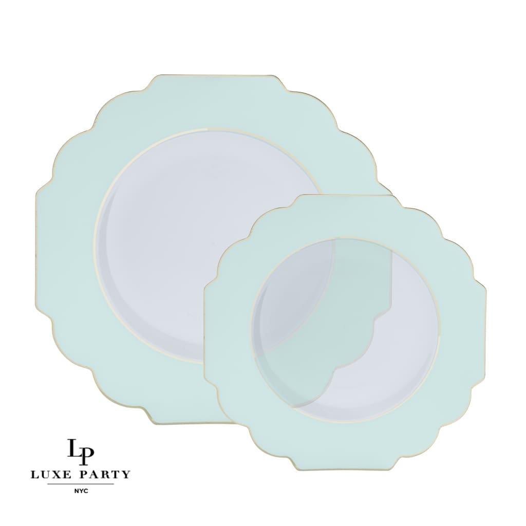 Scallop Design Plastic Plates Scalloped Clear Mint • Gold Plastic Plates | 10 Pack