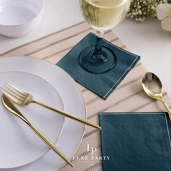 Teal with Gold Stripe Paper Dinner Napkins - Luxe Party NYC – Elegance -  Fine Tableware