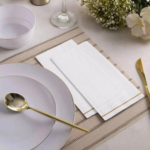 White with Gold Stripe Paper Dinner Napkins - Luxe Party – Luxe Party NYC